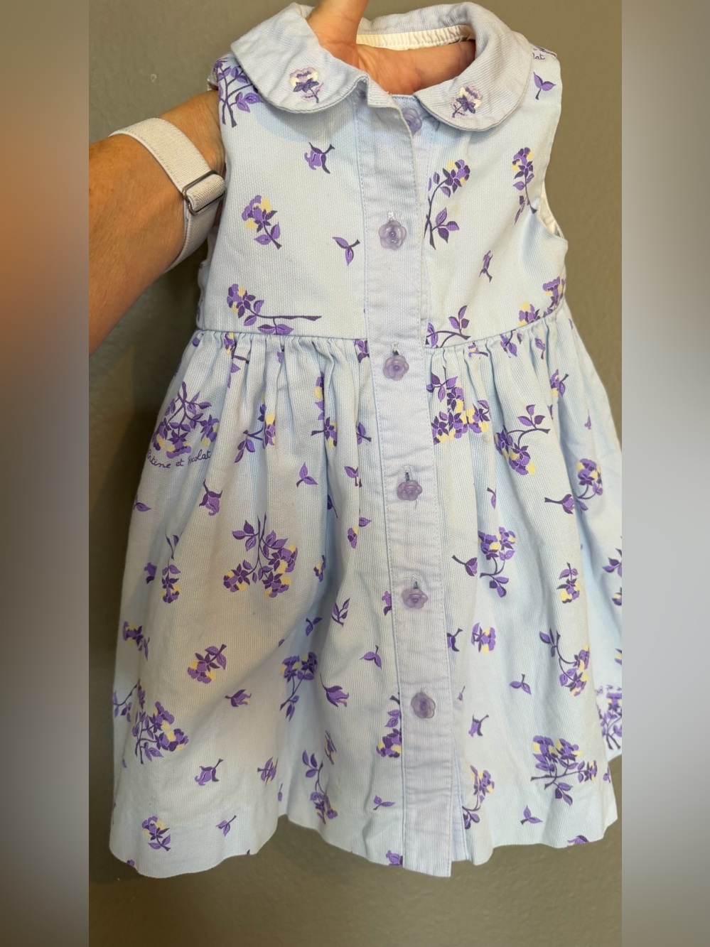 Tartine et Chocolat Light Blue -lavender Floral Button-Front Toddler Dress 1yr